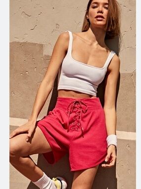 Free People Movement Can’t Handle This Hot Pink Ribbed Lace-Up Athletic Shorts